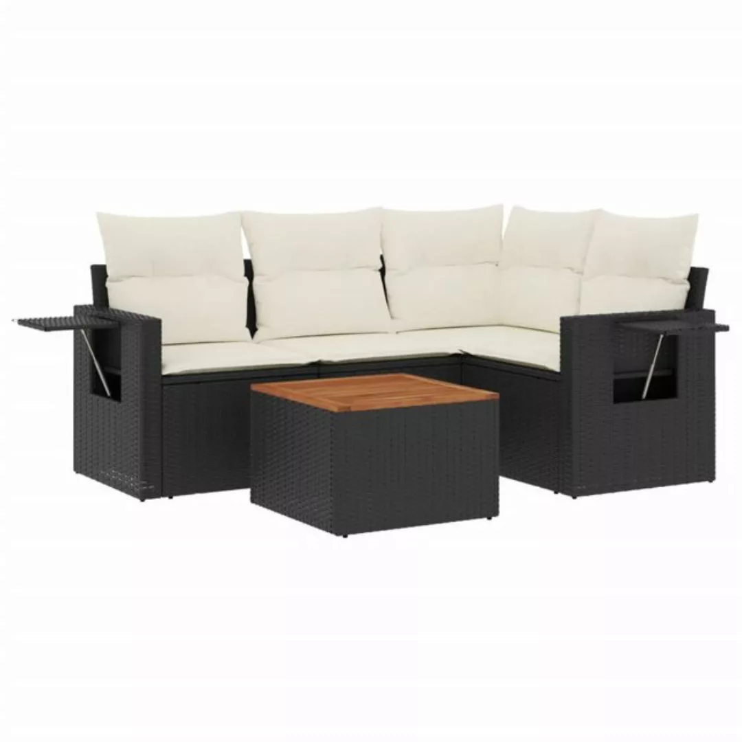 vidaXL Sofaelement 5-tlg. Garten-Sofagarnitur mit Kissen Schwarz Poly Ratta günstig online kaufen