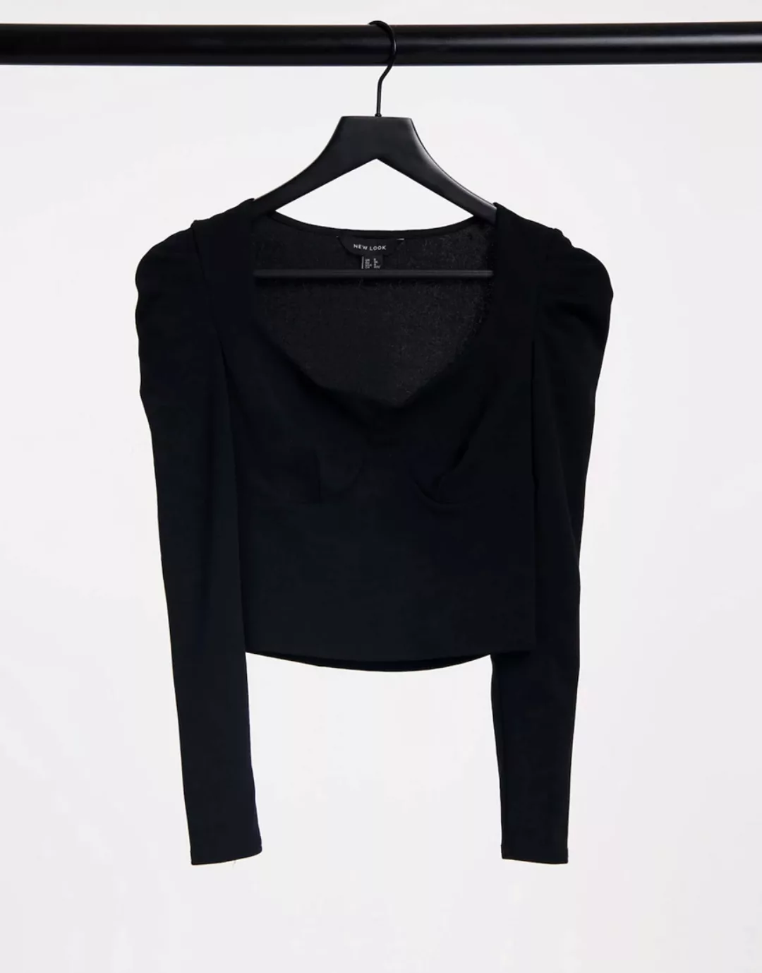 New Look – Oberteil in Schwarz mit Ziernaht an der Brust und gerafften Ärme günstig online kaufen