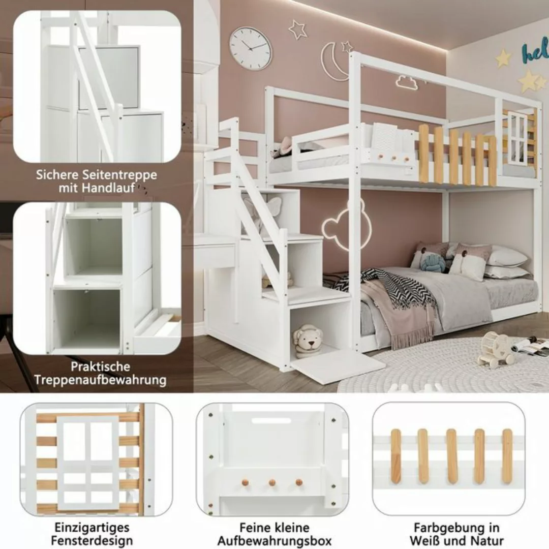 WISHDOR Bett Kinderbett, Etagenbett mit Treppe, Gästebett 90x200 cm (mit Tr günstig online kaufen