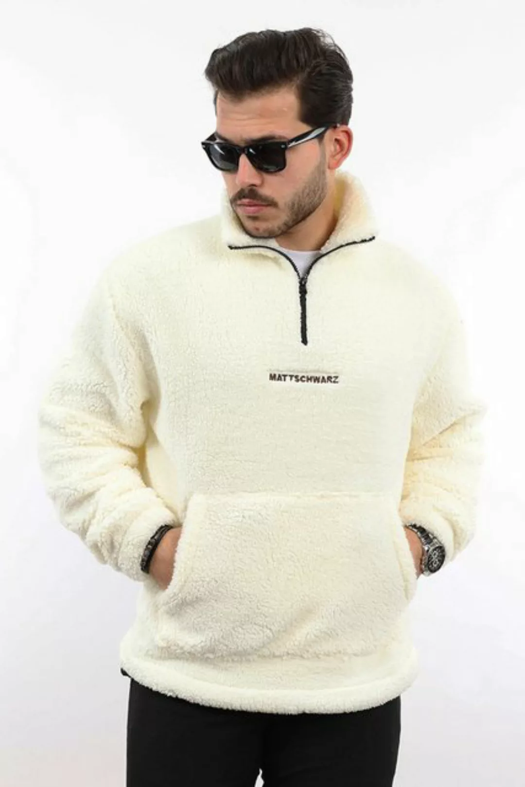 Matschwarz Longsweatshirt Plüsch-Half Zip mit Kängurutasche günstig online kaufen