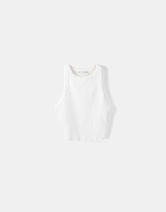 Bershka Ärmelloses Shirt Mit Patentmuster Damen 10-12 Grbrochenes Weiss günstig online kaufen