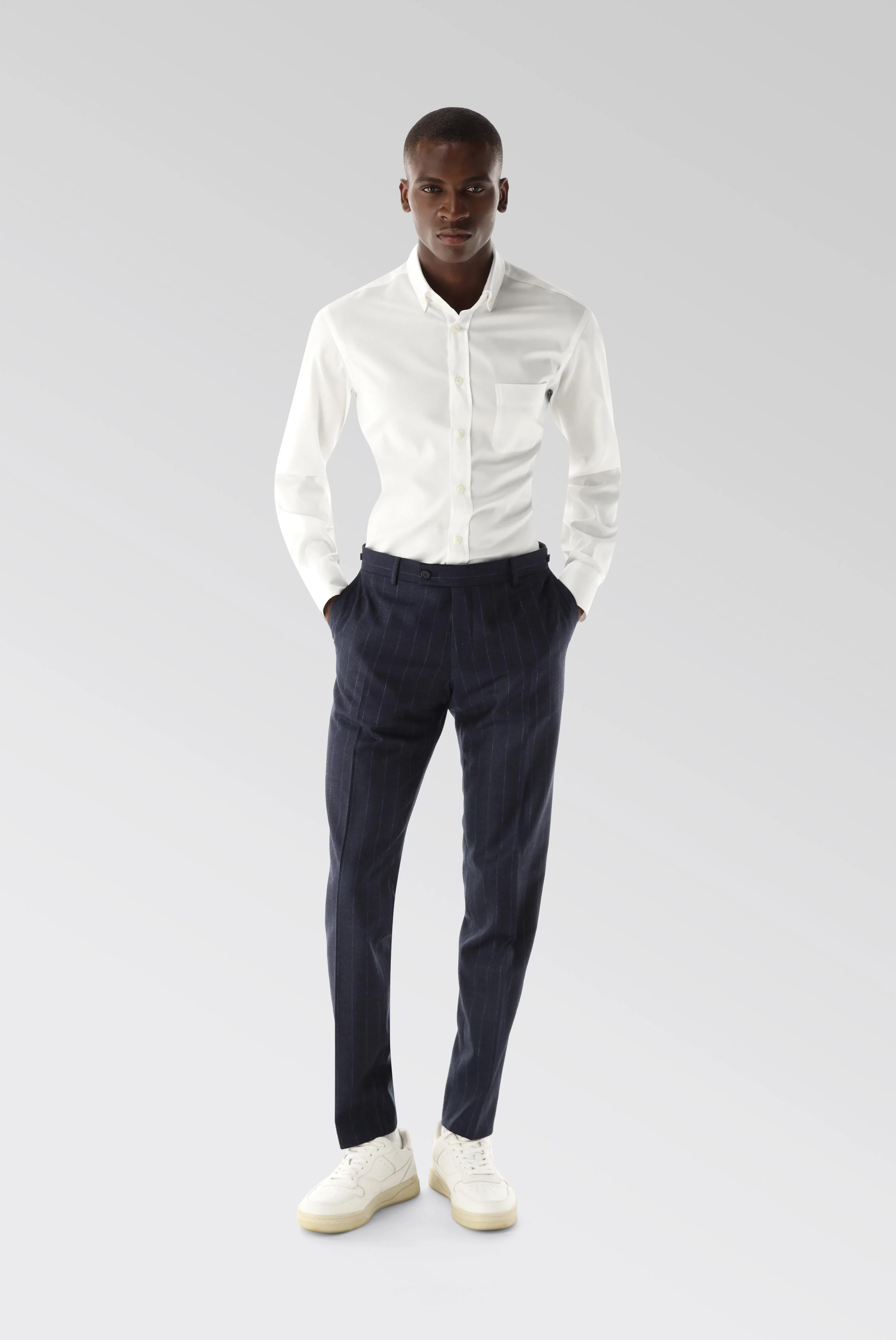Hemd mit Button Down und Strukturmuster Tailor Fit weiß günstig online kaufen