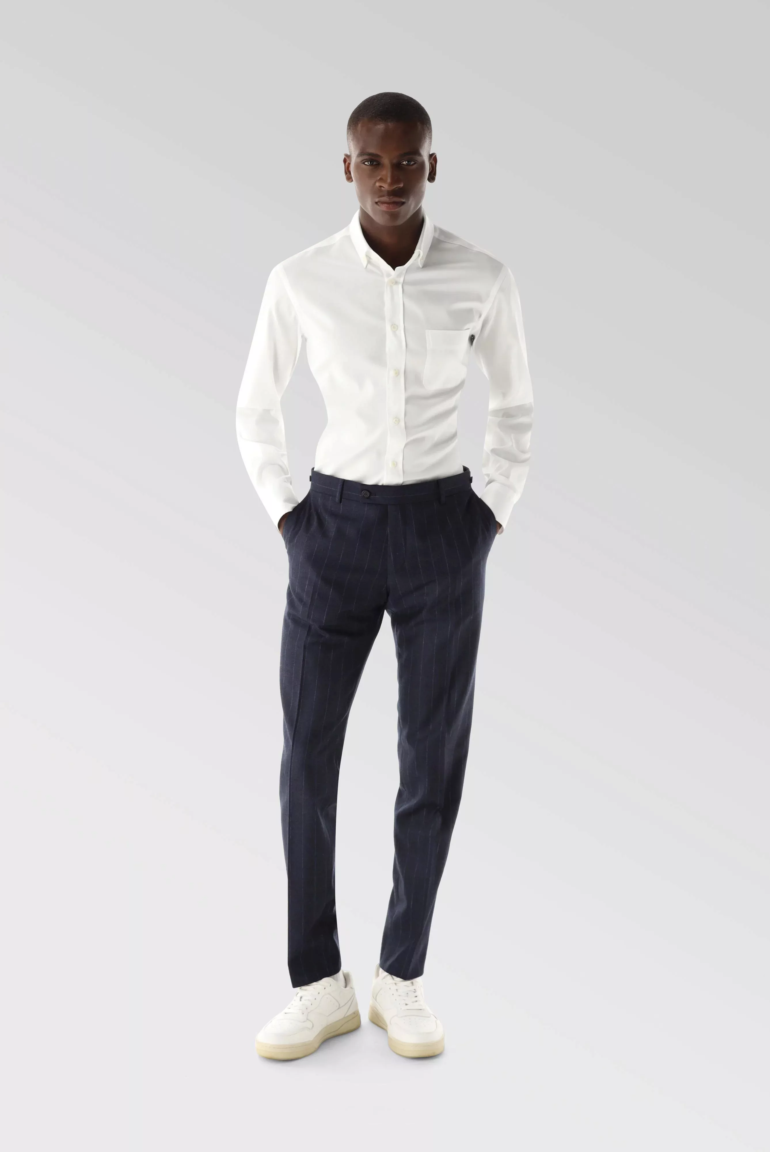 Hemd mit Button Down und Strukturmuster Tailor Fit weiß günstig online kaufen