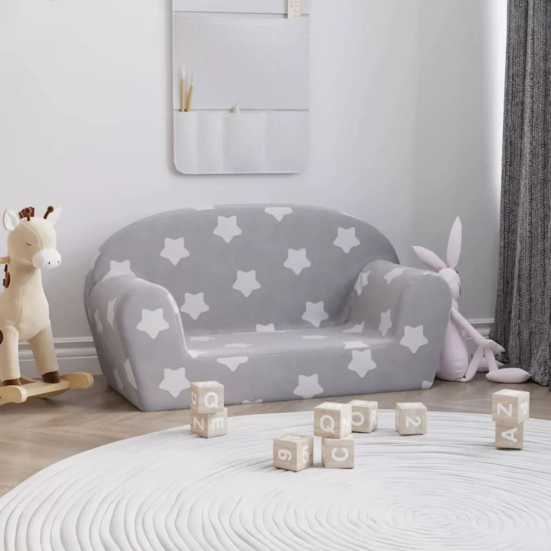 vidaXL Loungesofa 2-Sitzer Kindersofa Hellgrau mit Sternen Weicher Plüsch günstig online kaufen