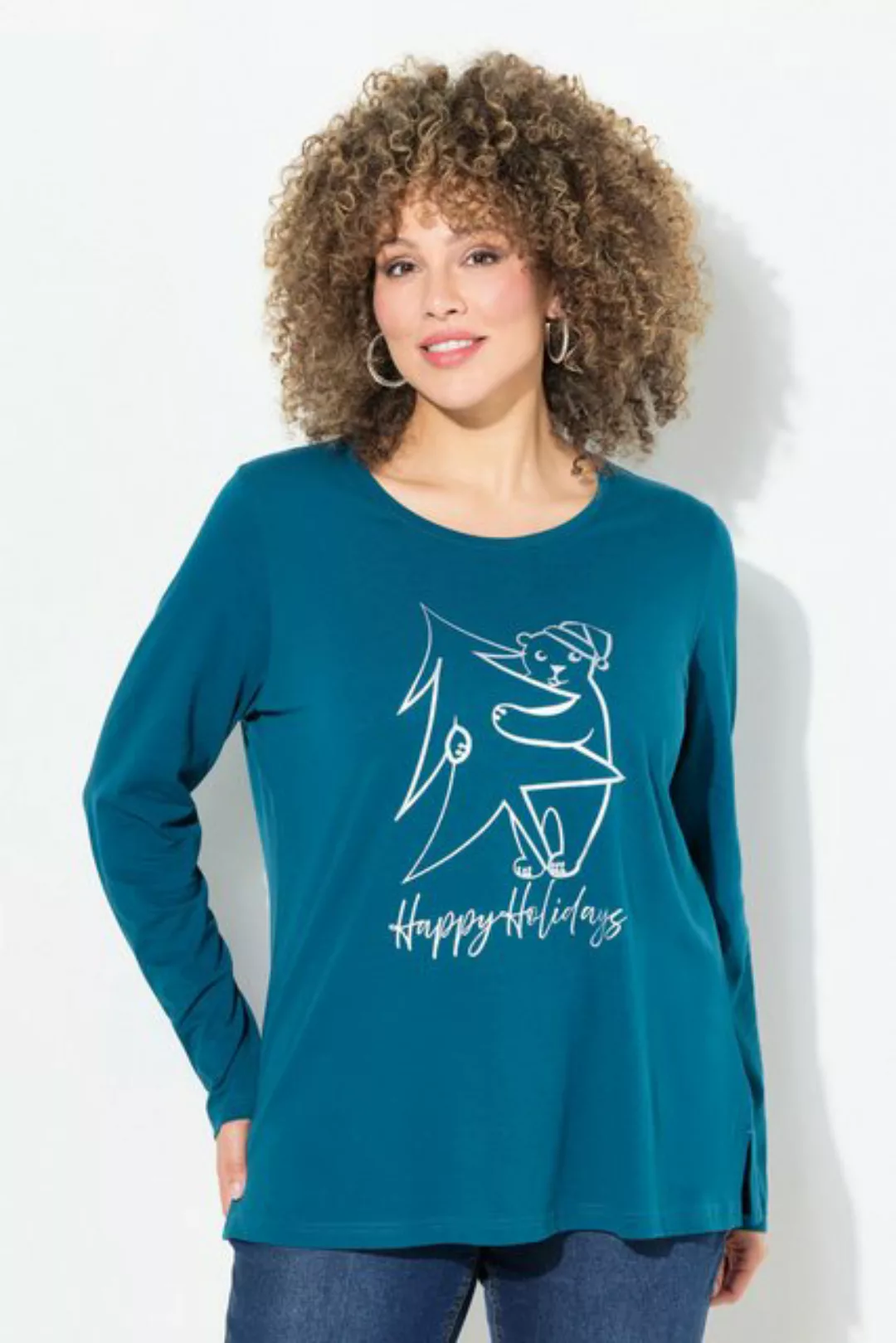 Ulla Popken Longsleeve Weihnachtsshirt Classic Rundhals Langarm günstig online kaufen