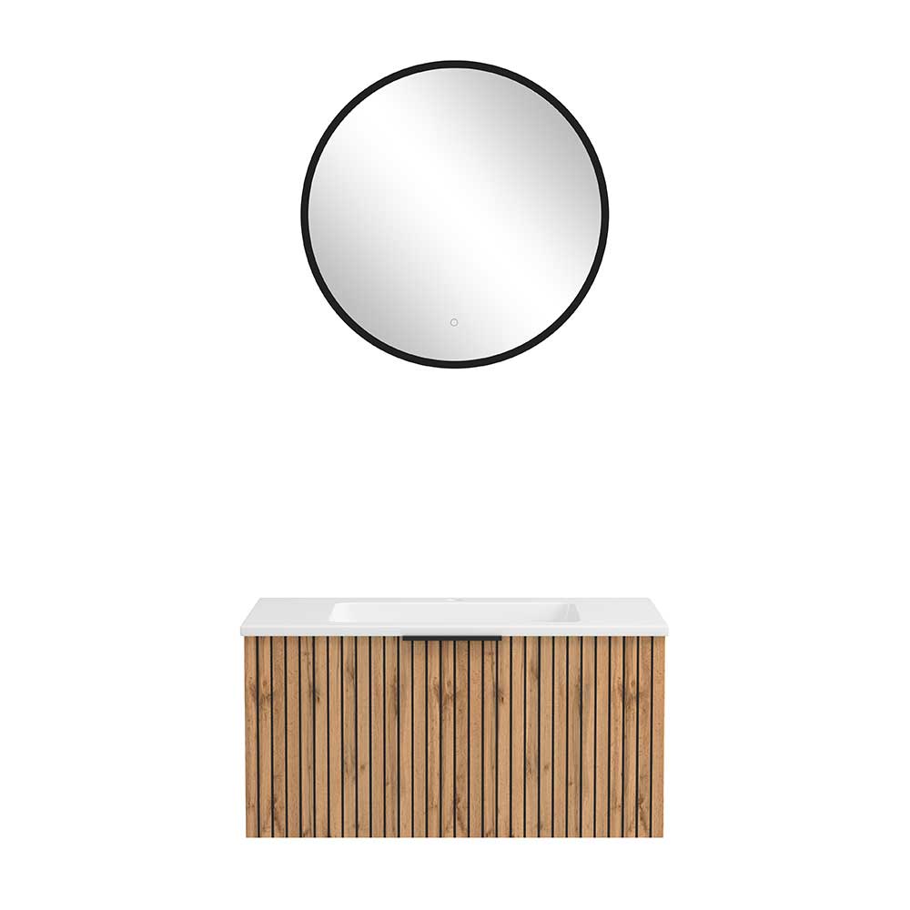 Waschbeckenschrank mit Spiegel in modernem Design 80 cm breit (zweiteilig) günstig online kaufen