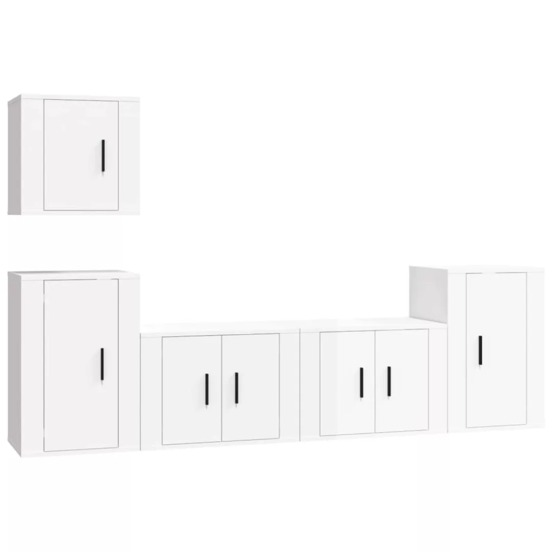 Vidaxl 5-tlg. Tv-schrank-set Hochglanz-weiß Holzwerkstoff günstig online kaufen