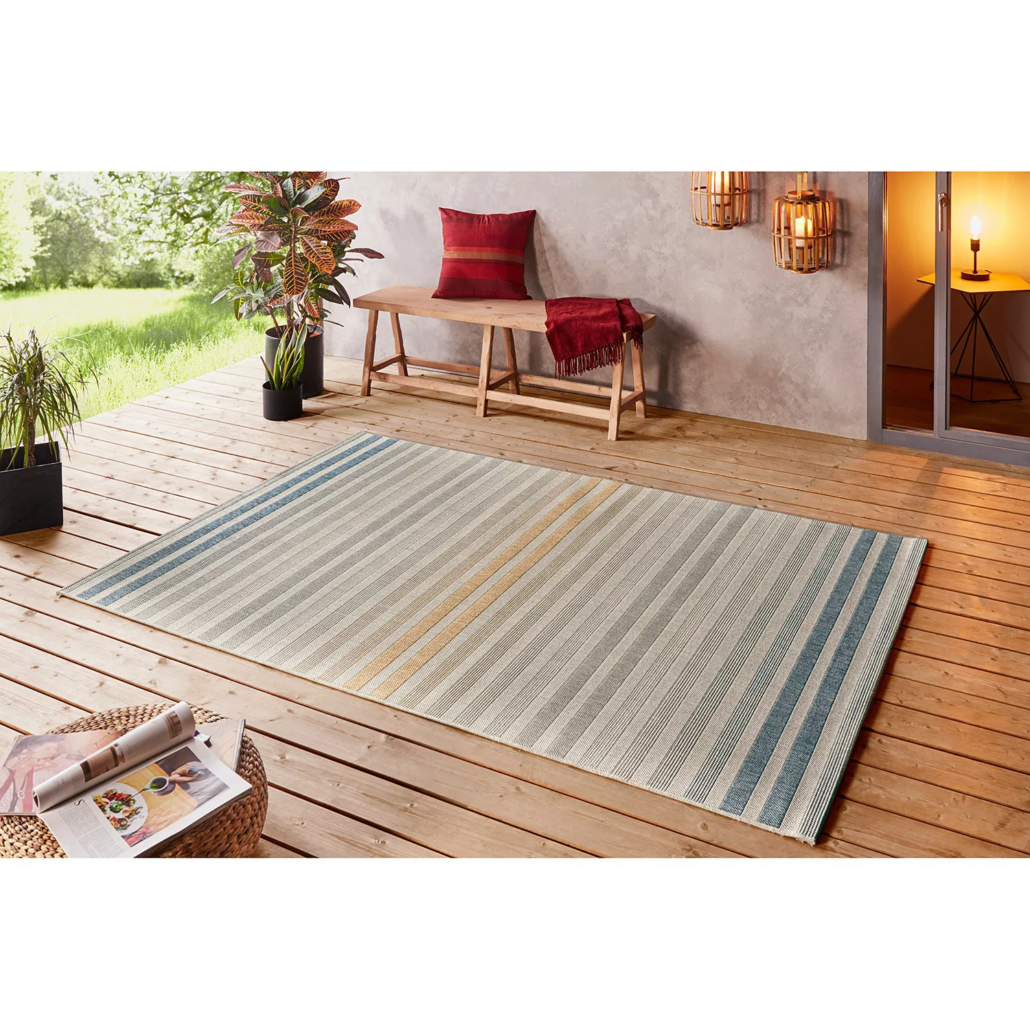 home24 Bougari Outdoorteppich Paros Blau/Sonnengelb Rechteckig 200x290 cm ( günstig online kaufen