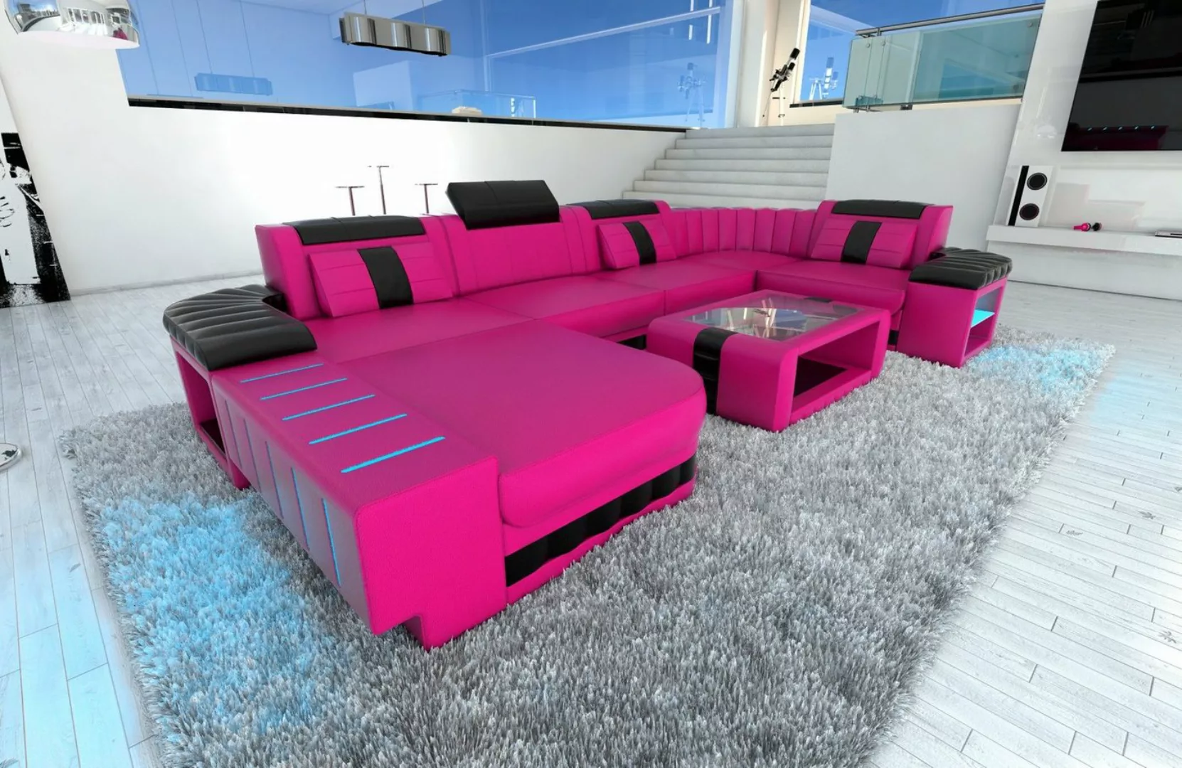 Sofa Dreams Wohnlandschaft Ledercouch Bellagio U Form Ledersofa Sofa Leder, günstig online kaufen