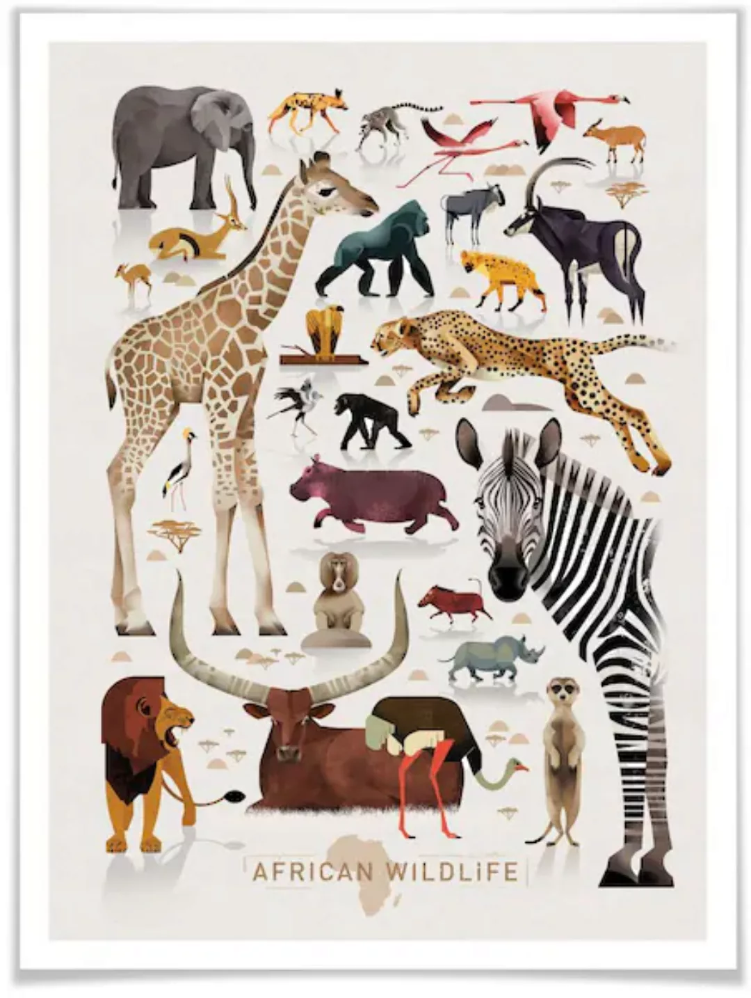 Wall-Art Poster »Africa Safari Tiere Zebra Elefant Löwe«, Afrika, (1 St.), günstig online kaufen