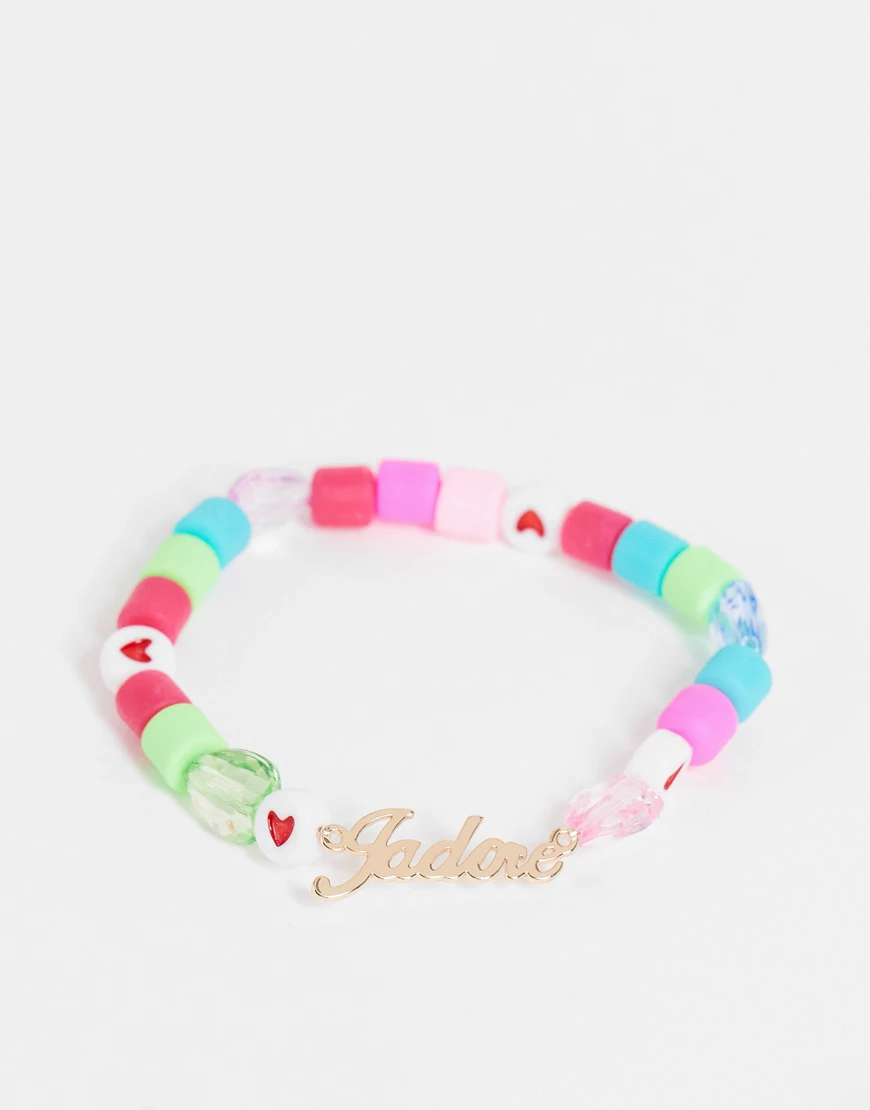 ASOS DESIGN – Perlenarmband mit „J'Adore“-Anhänger-Bunt günstig online kaufen