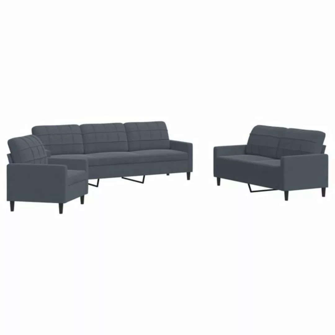 vidaXL Sofa, 3-tlg. Sofagarnitur mit Kissen Dunkelgrau Samt günstig online kaufen