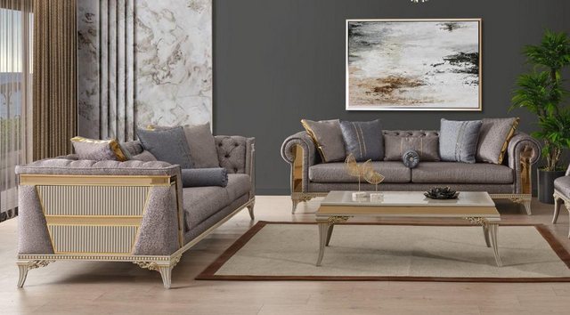 Xlmoebel Sofa Dreisitzer Stoffsofa in Grau mit Chesterfield-Stil, 3-teilige günstig online kaufen