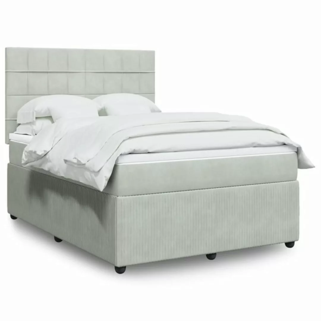 vidaXL Boxspringbett, Boxspringbett mit Matratze Hellgrau 160x200 cm Samt günstig online kaufen