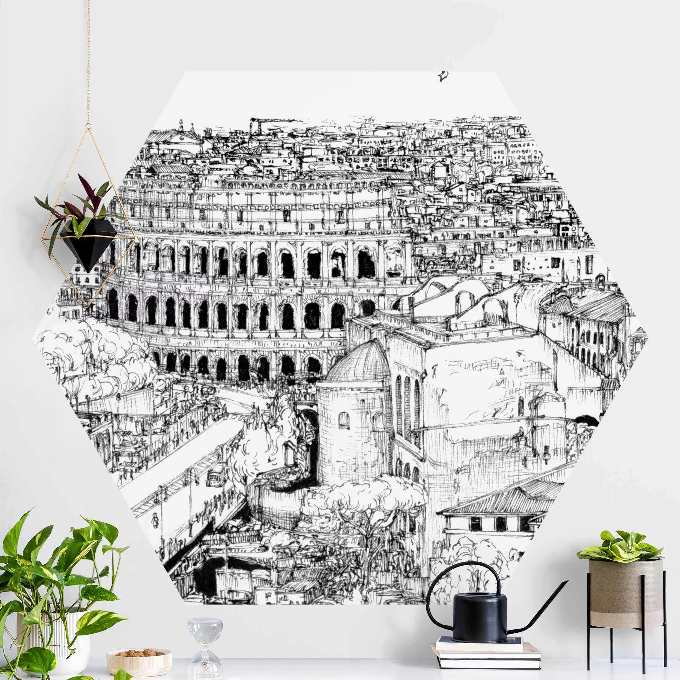 Hexagon Fototapete selbstklebend Stadtstudie - Rom günstig online kaufen
