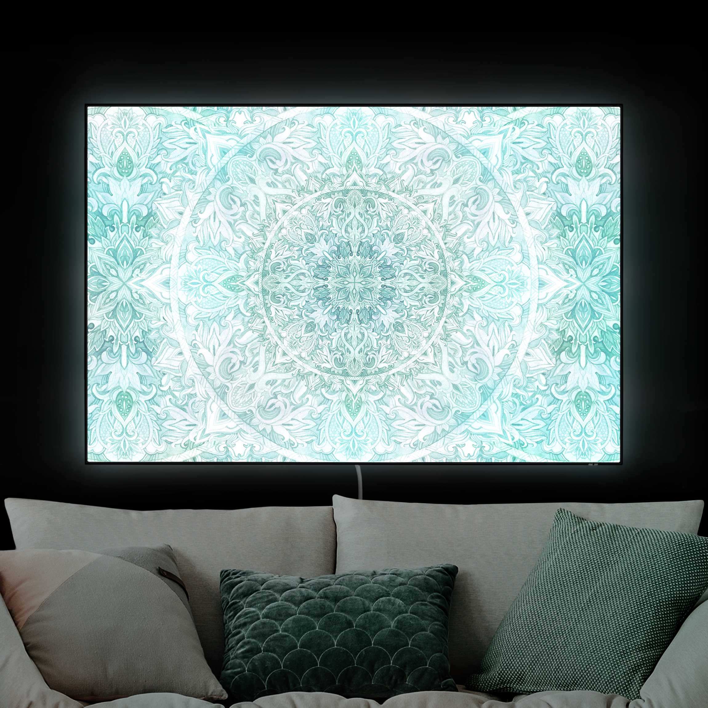 LED-Wechselbild Mandala Aquarell Ornament Muster Türkis günstig online kaufen