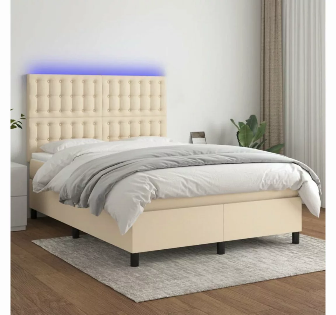 vidaXL Boxspringbett Boxspringbett mit Matratze LED Creme 140x200 cm Stoff günstig online kaufen