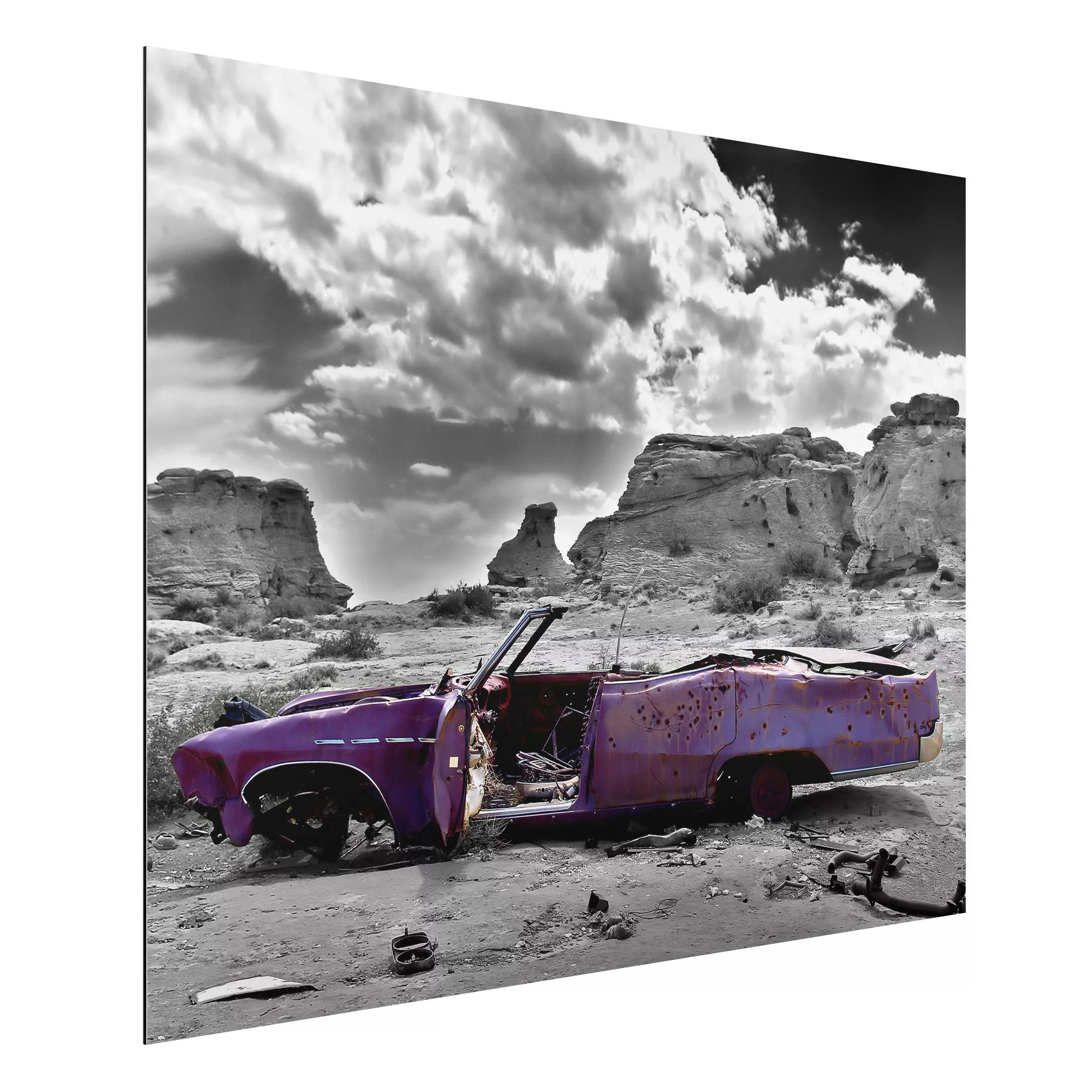 Alu-Dibond Bild Schwarz-Weiß - Querformat 4:3 Pink Cadillac günstig online kaufen