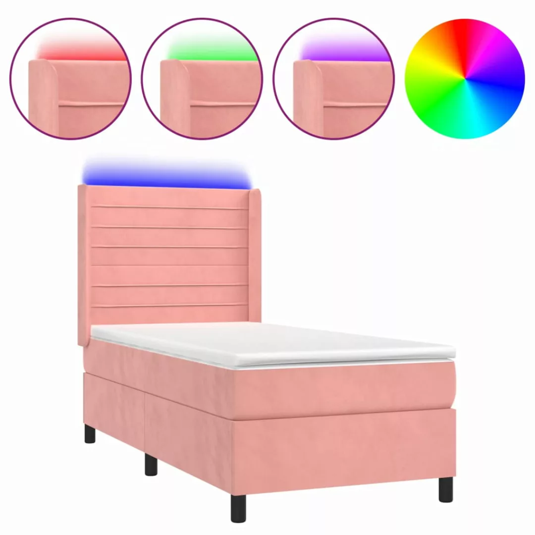 Vidaxl Boxspringbett Mit Matratze & Led Rosa 100x200 Cm Samt günstig online kaufen
