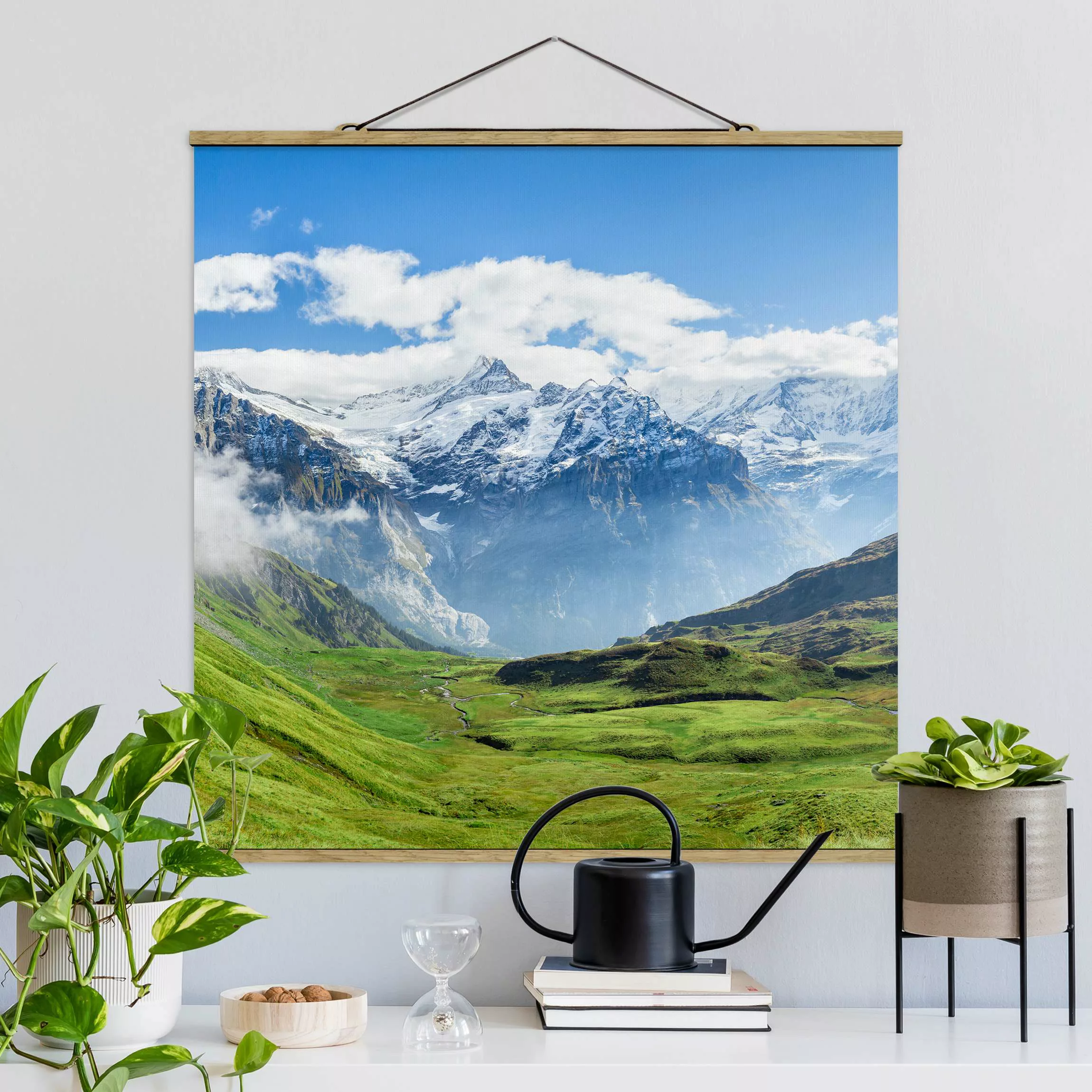 Stoffbild mit Posterleisten Schweizer Alpenpanorama günstig online kaufen