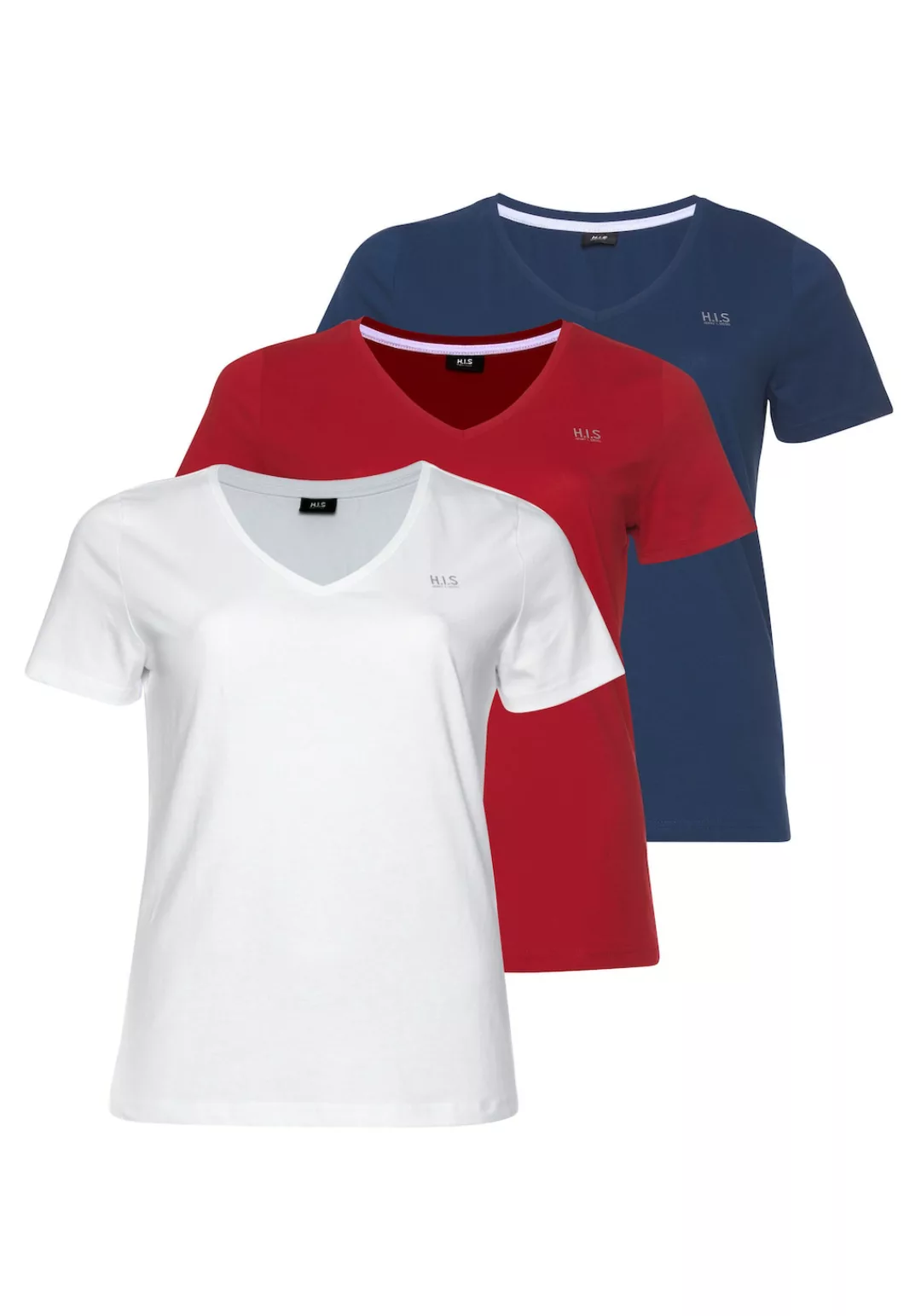 H.I.S T-Shirt Essential-Basics (Spar-Set, 3er-Pack) figurumspielender Schni günstig online kaufen