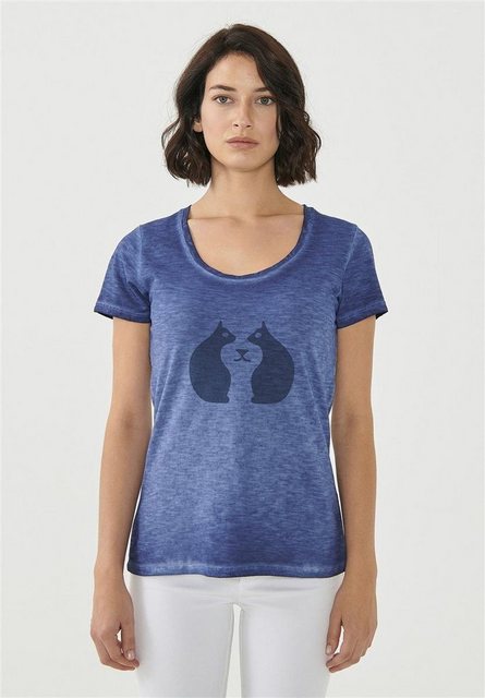 Cold Pigment Dyed T-shirt Aus Bio-baumwolle Mit Katzen-print günstig online kaufen