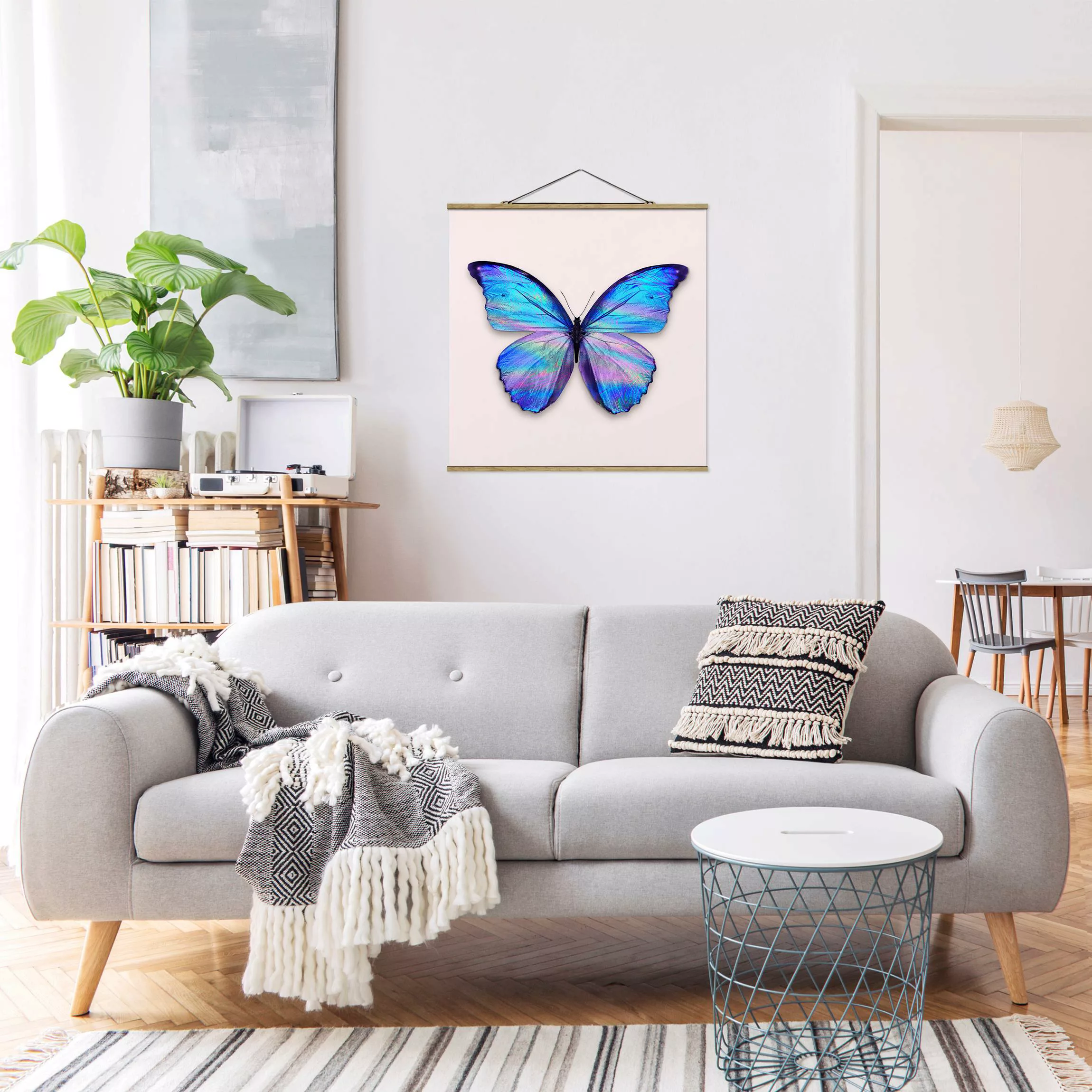 Stoffbild Tiere mit Posterleisten - Quadrat Holografischer Schmetterling günstig online kaufen