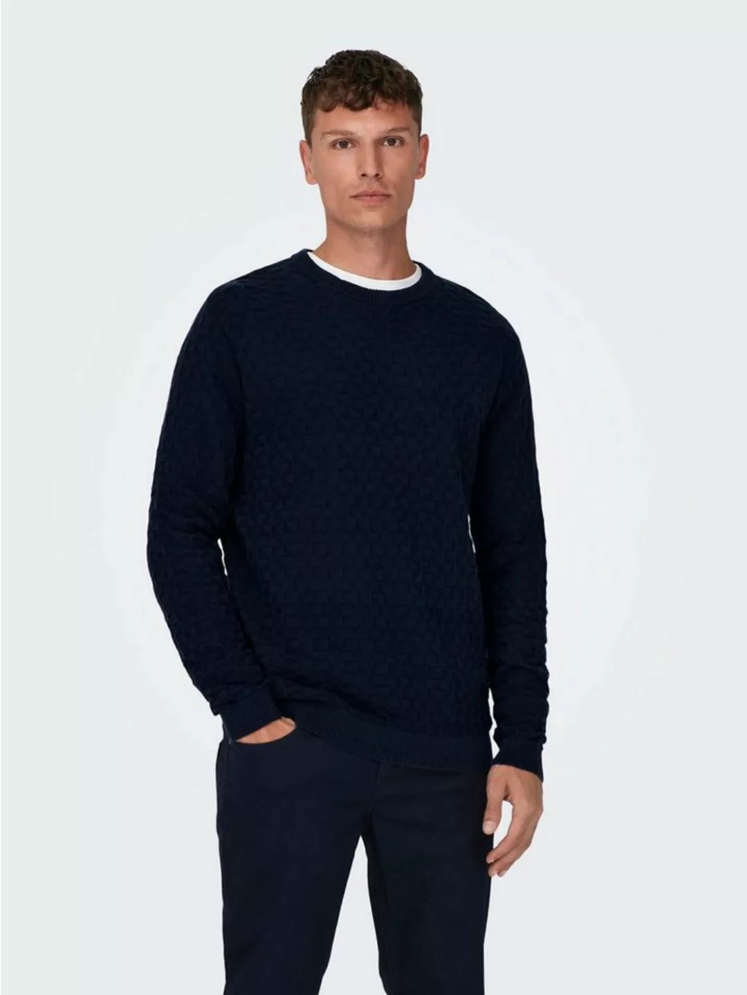 ONLY & SONS Strickpullover Design Pullover Geripptes Karo Strick Muster ONS günstig online kaufen