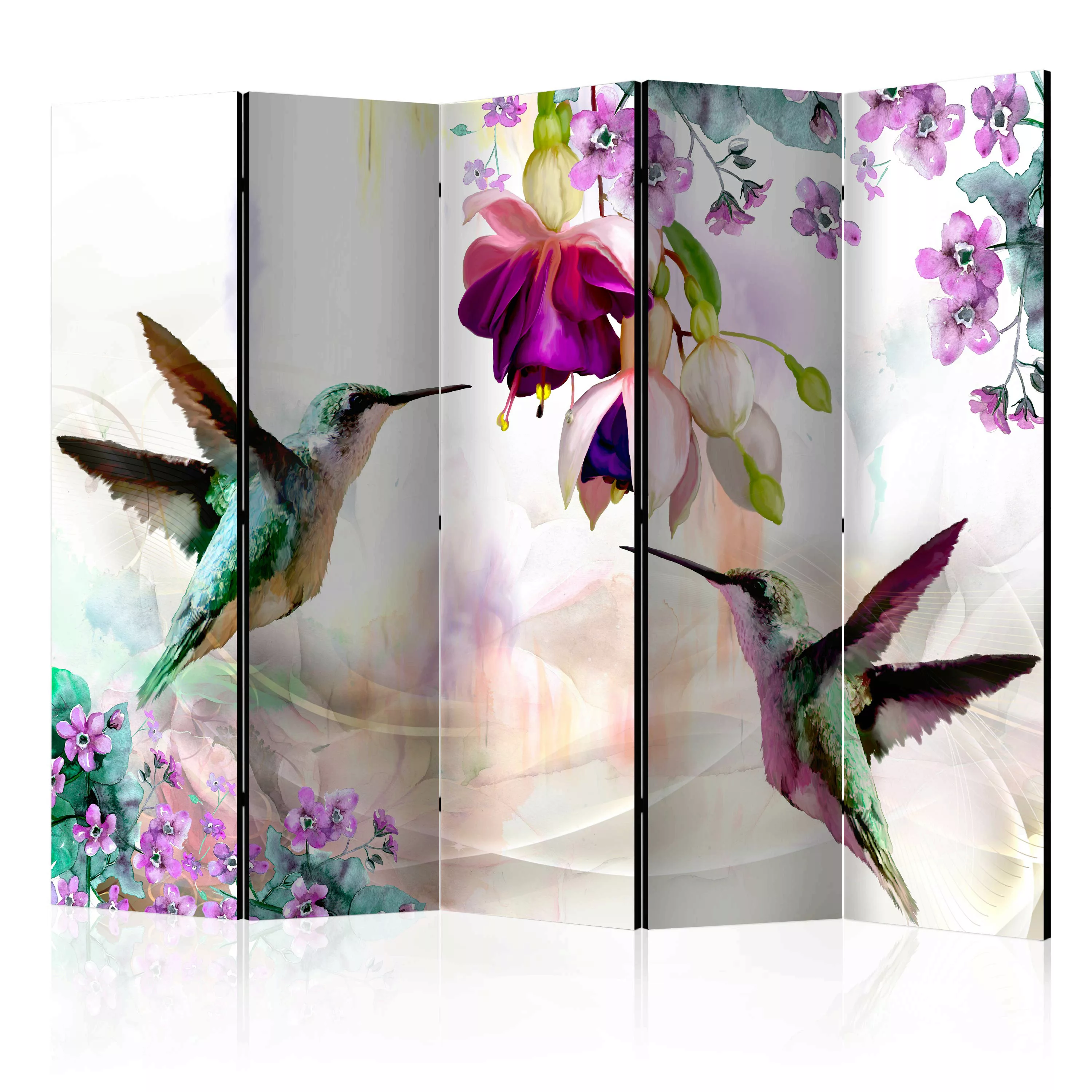 5-teiliges Paravent - Hummingbirds And Flowers Ii [room Dividers] günstig online kaufen