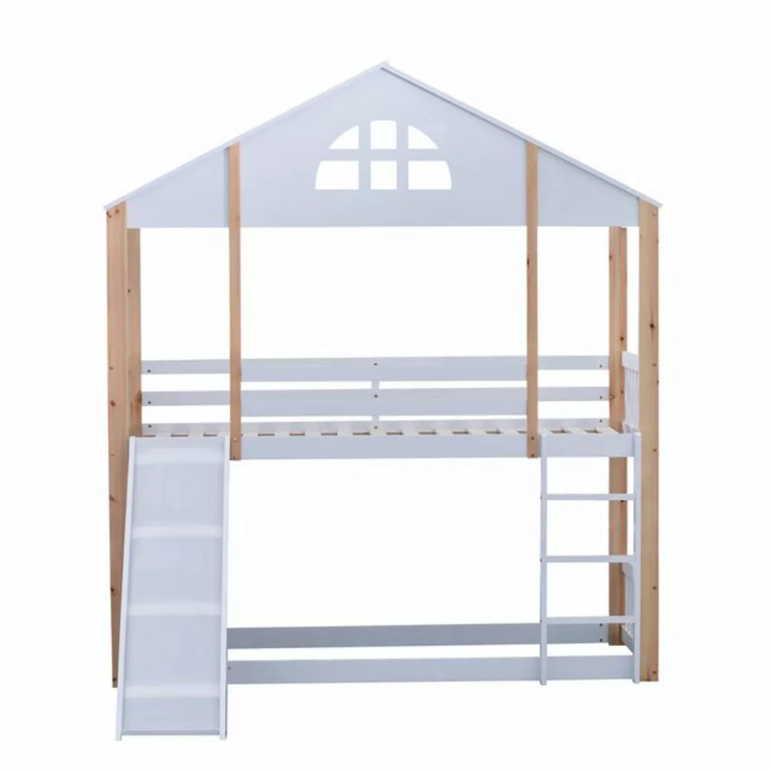 MODFU Etagenbett Etagenbett Hausbett Holzbett 90x200cm (mit Rutsche Zäunen günstig online kaufen