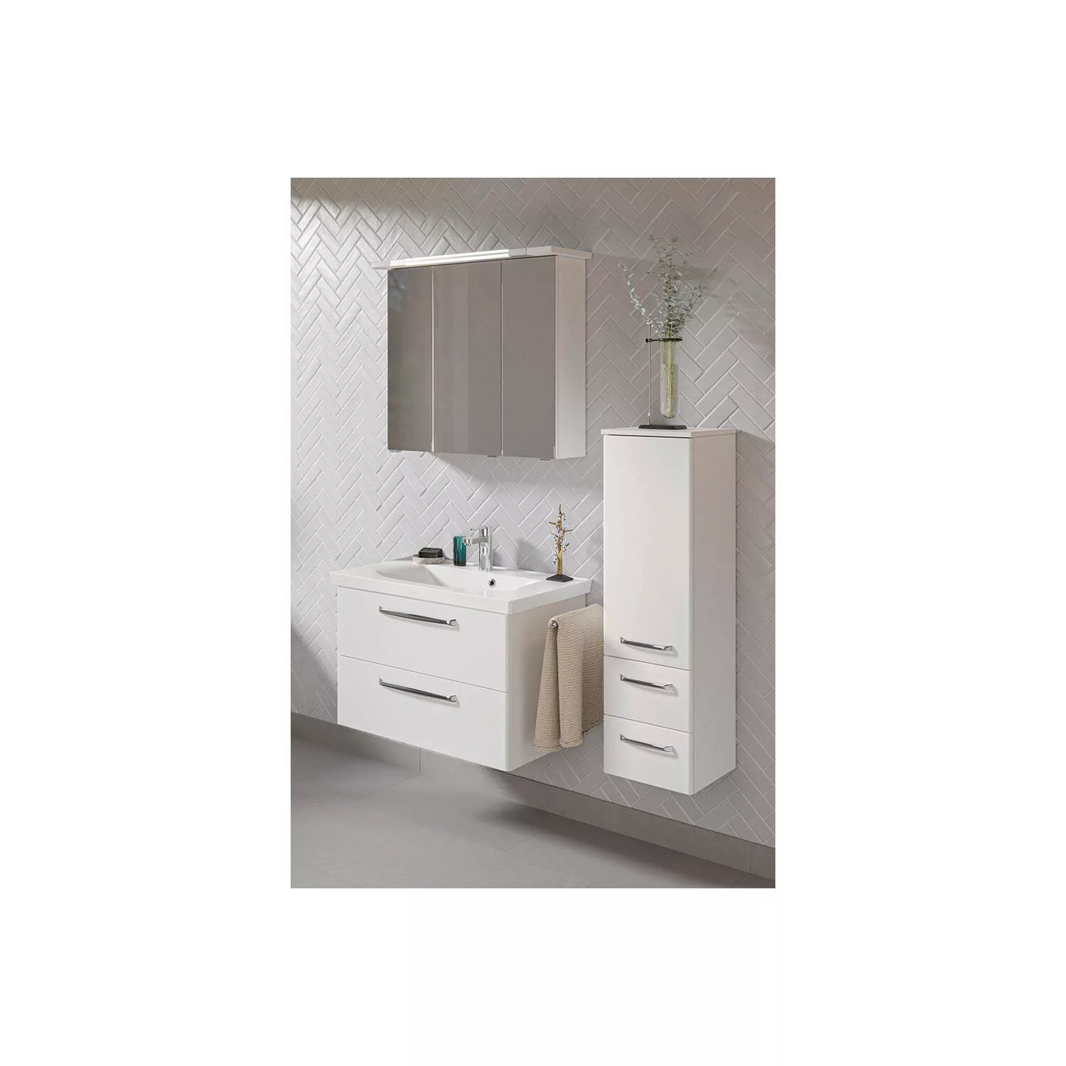 Badezimmer Set mit Mineralmarmorbecken TRENTO-66 in weiß Glanz, B/H/T: ca. günstig online kaufen