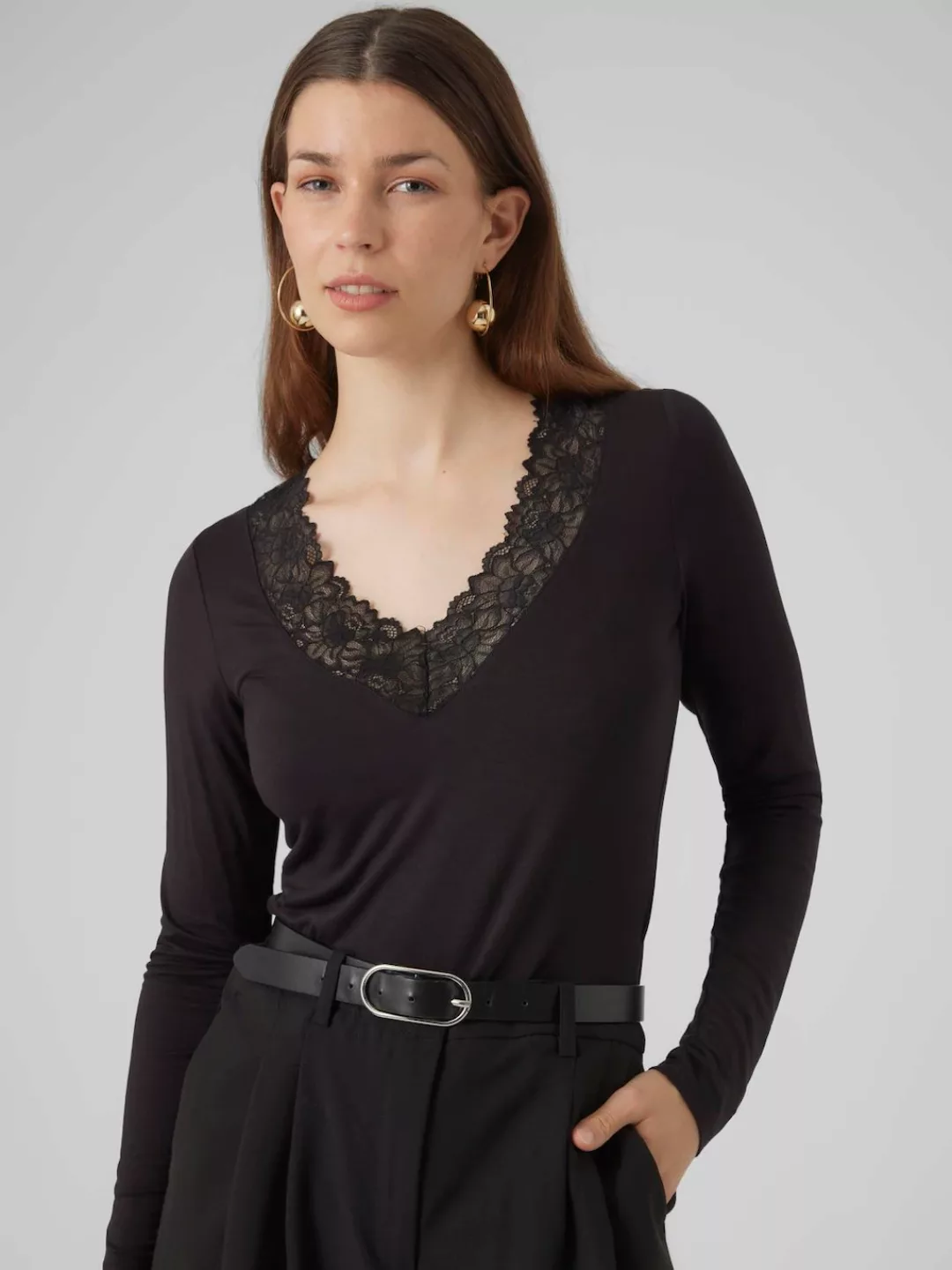 Vero Moda V-Shirt VMROSA LS V-NECK LACE TOP GA JRS NOOS günstig online kaufen