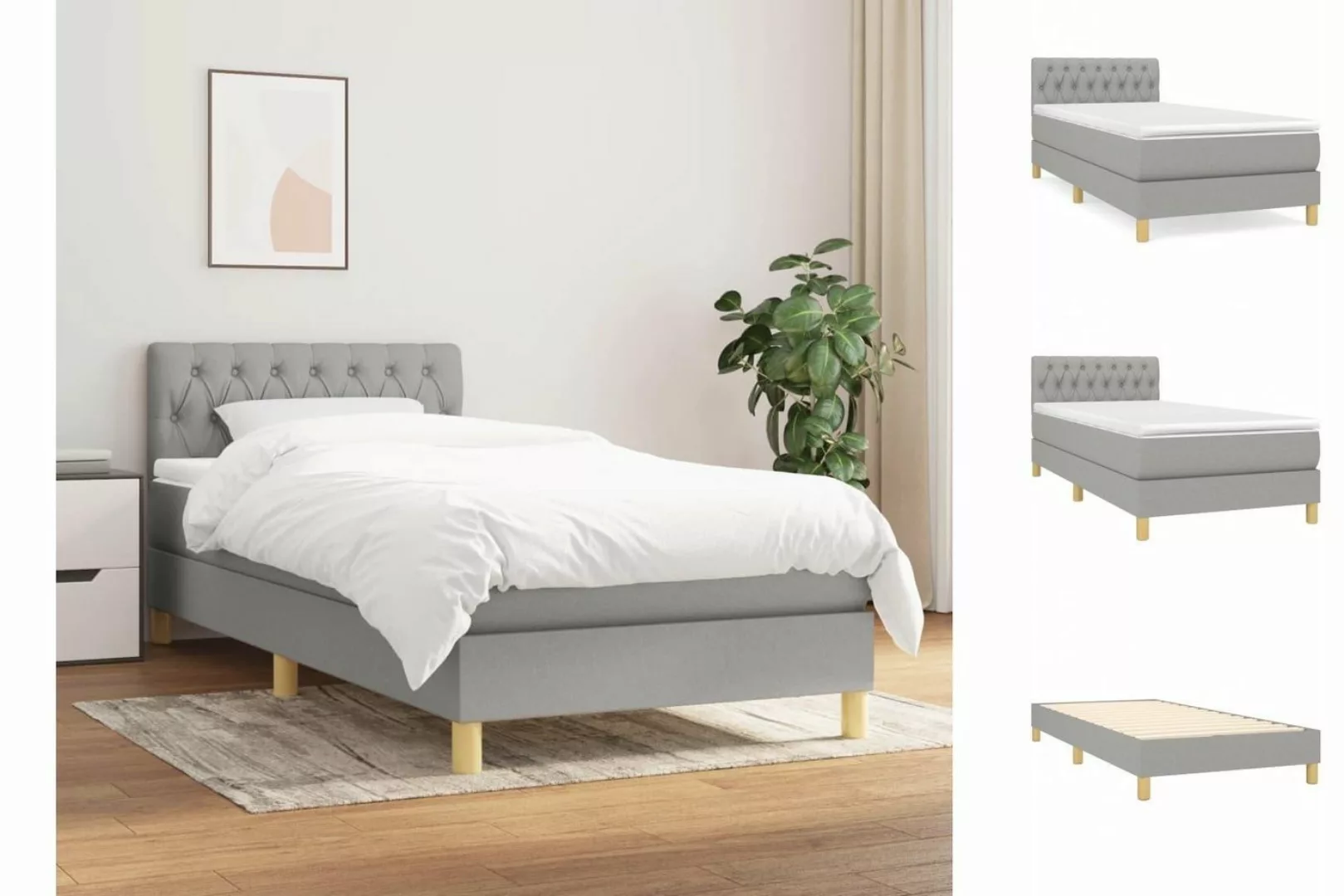 Vidaxl Boxspringbett Mit Matratze Hellgrau 100x200 Cm Stoff günstig online kaufen