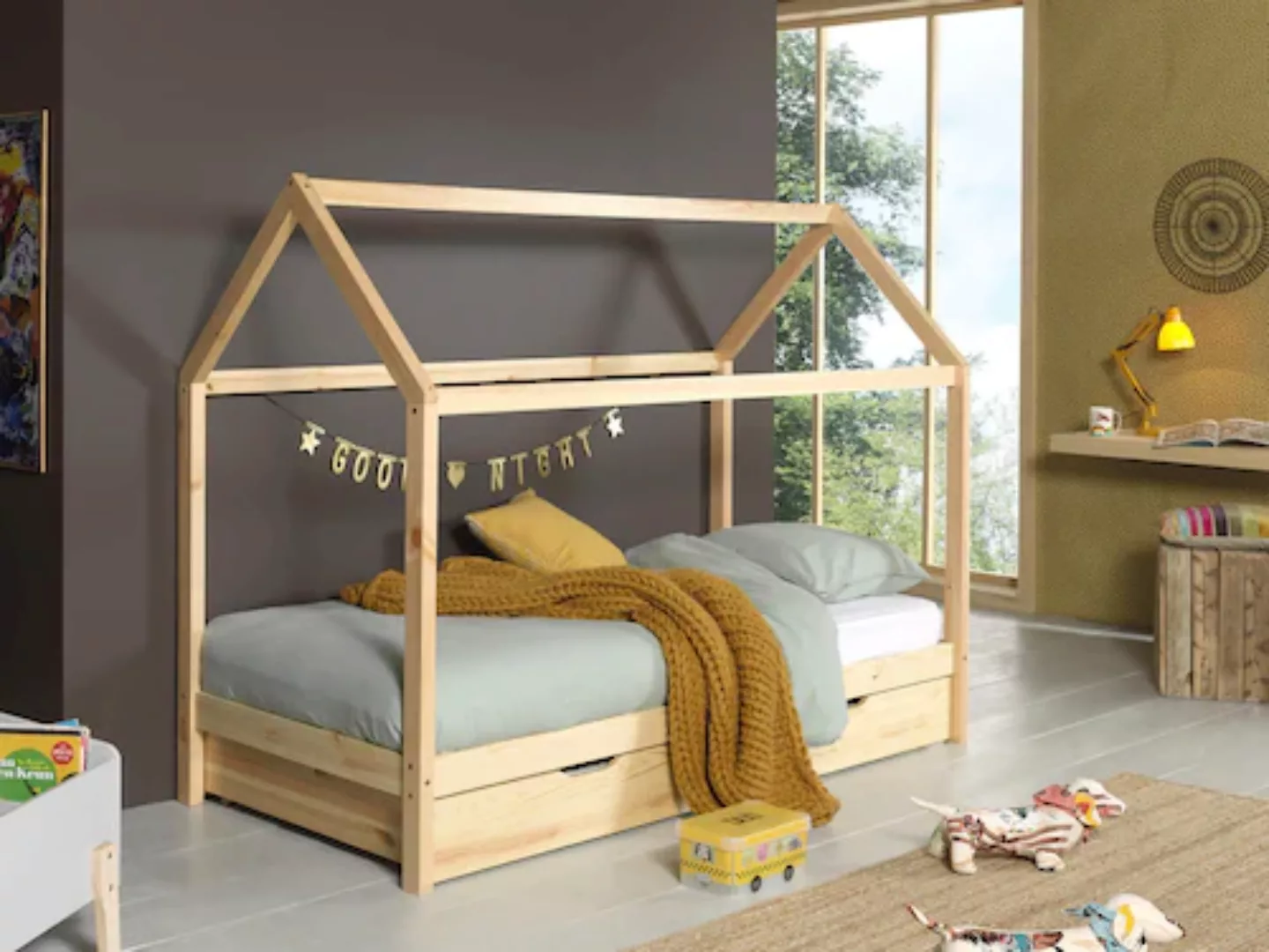 Vipack Hausbett Dallas (Made in Europe), Ein Hausbett in Massivholz mit Lat günstig online kaufen
