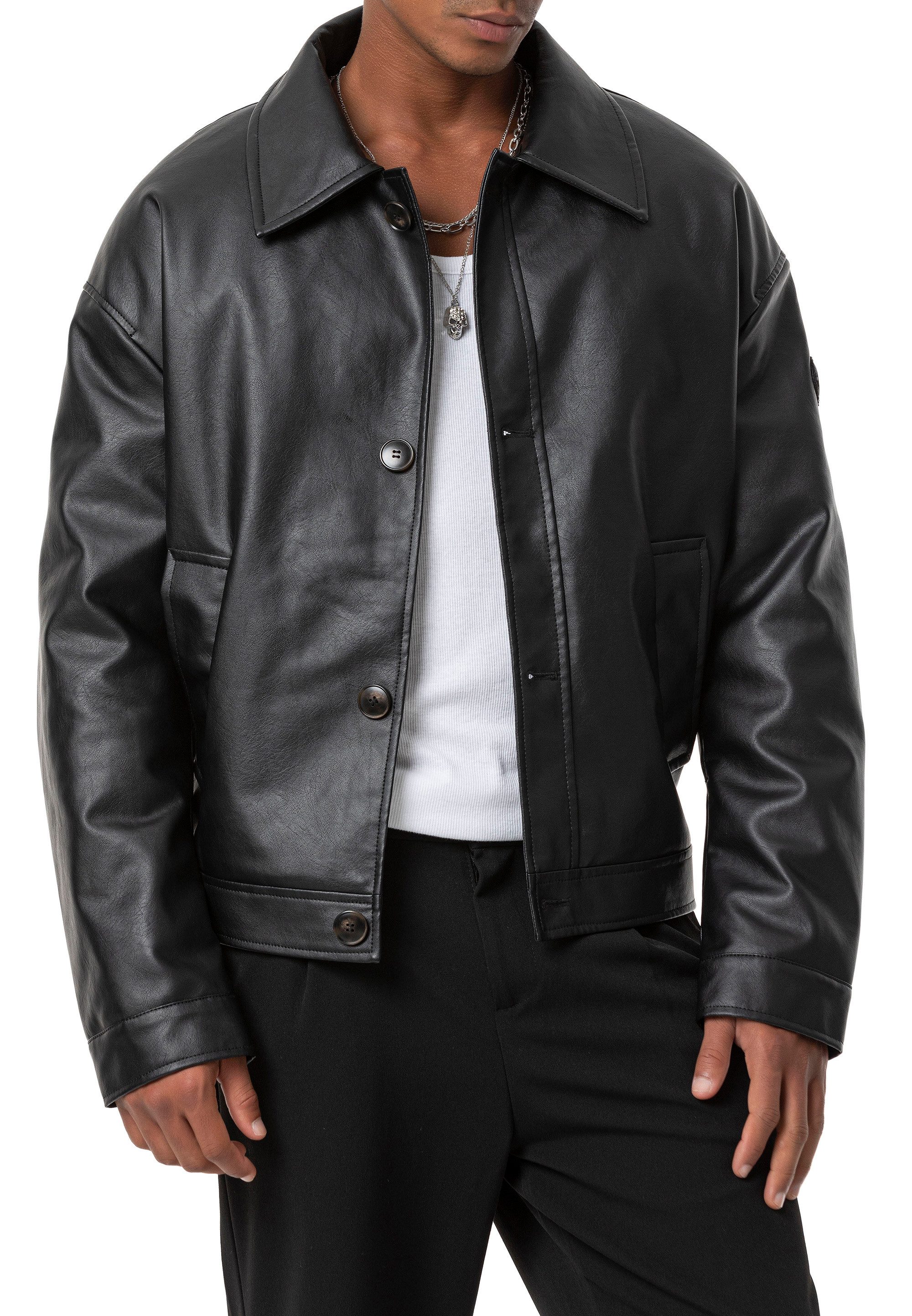 RedBridge Lederimitatjacke im Oversized-Look - Knopfverschluss, günstig online kaufen