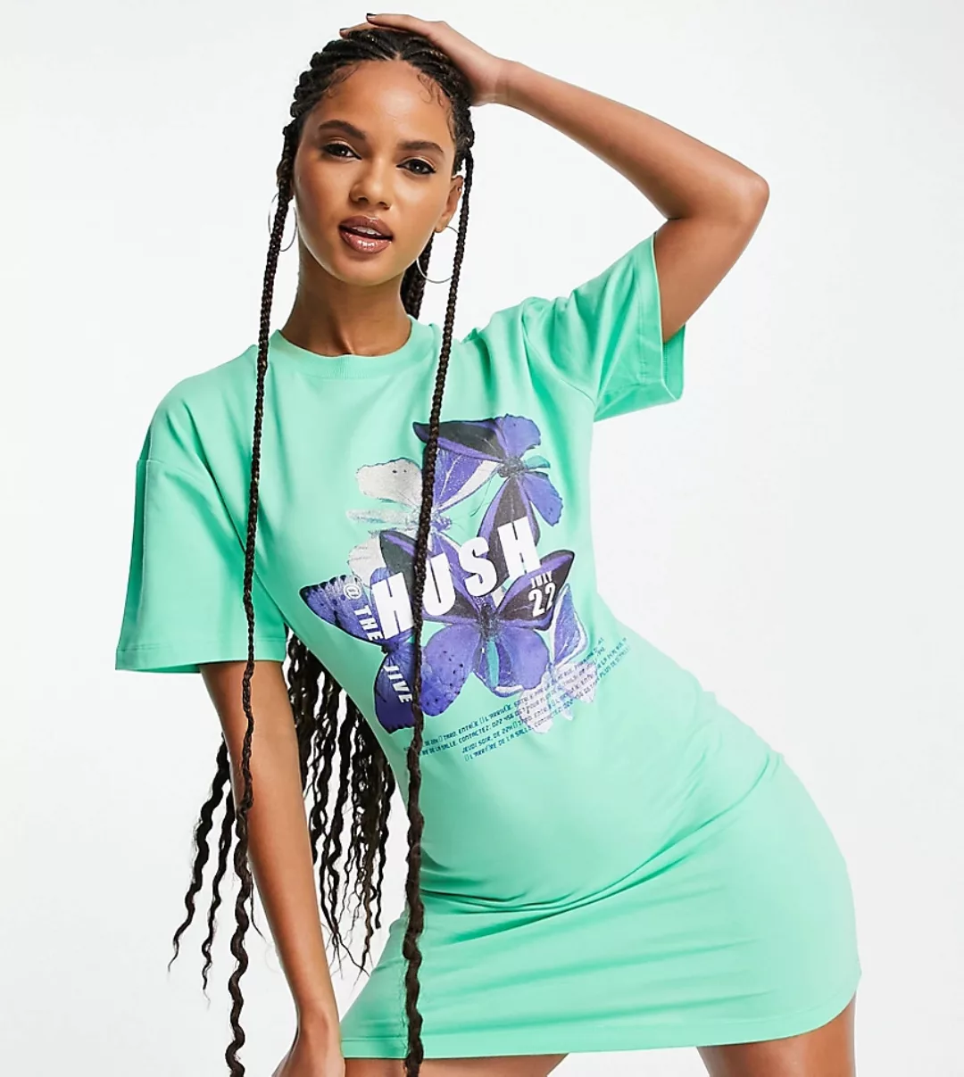 ASYOU – T-Shirt-Kleid in Limettengrün mit Schmetterlingsgrafik günstig online kaufen