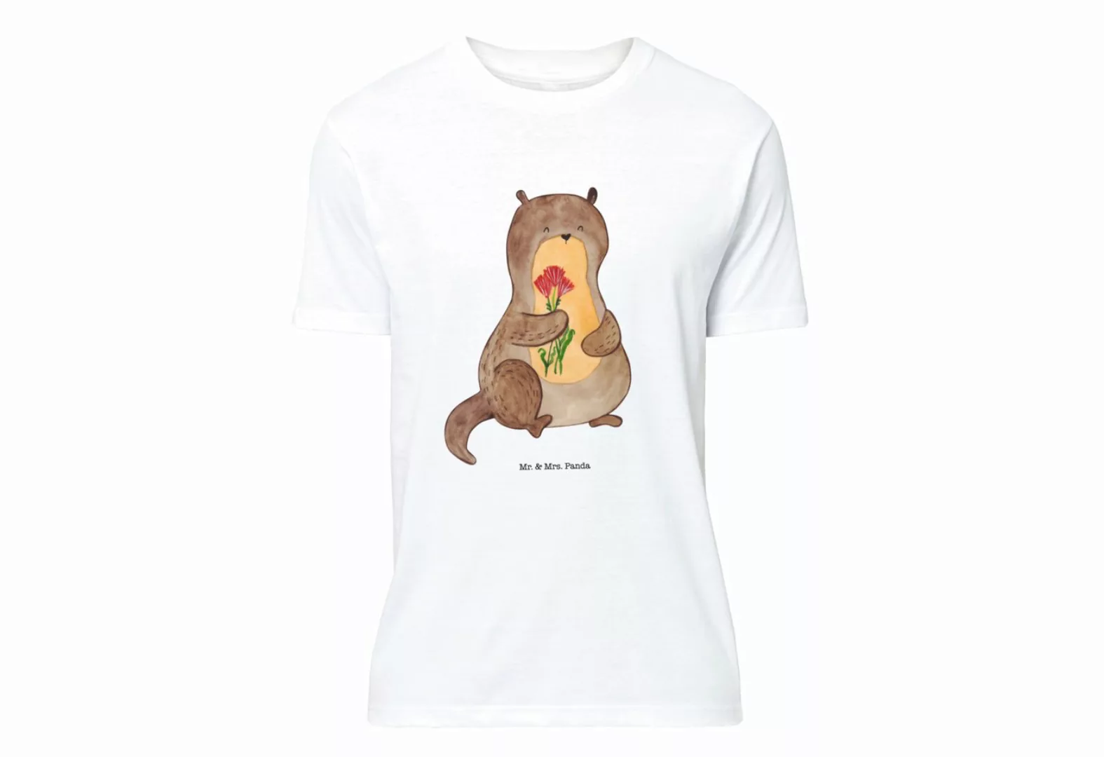 Mr. & Mrs. Panda T-Shirt Otter Blumenstrauß - Weiß - Geschenk, T-Shirt, See günstig online kaufen
