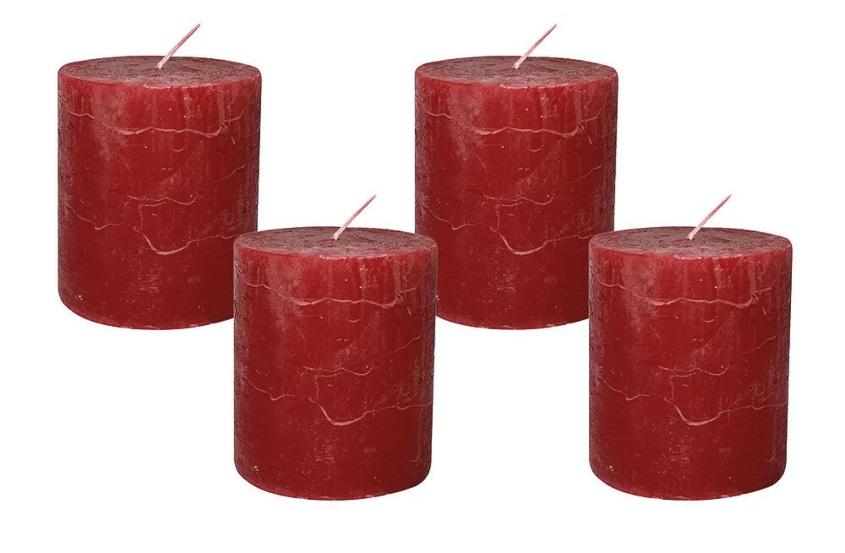 4 Rustic Stumpenkerzen Premium Kerze Rot 7x8cm - 40 Std Brenndauer günstig online kaufen