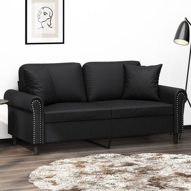 vidaXL Sofa 2-Sitzer-Sofa mit Zierkissen Schwarz 140 cm Kunstleder günstig online kaufen