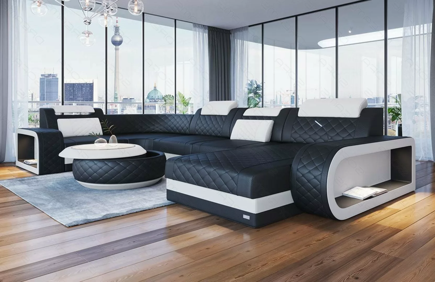 Sofa Dreams Wohnlandschaft Ledersofa Berlin Mini mit LED und USB, Designers günstig online kaufen