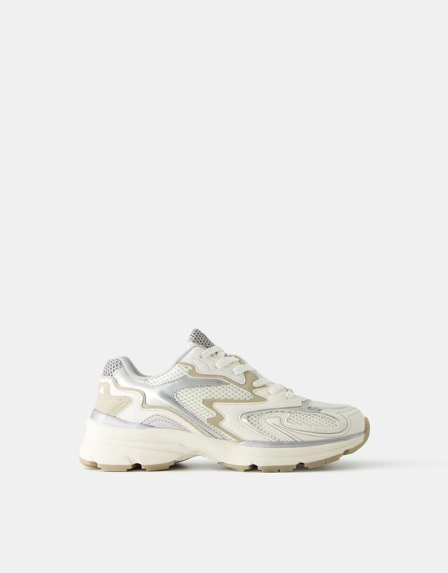 Bershka Kombinierte Sneaker Mit Netzstoff Und Metallic-Details Bskteen 38 K günstig online kaufen