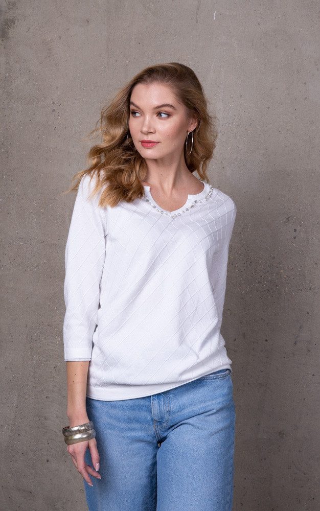 Passioni 3/4 Arm-Pullover mit Rautenmuster und günstig online kaufen