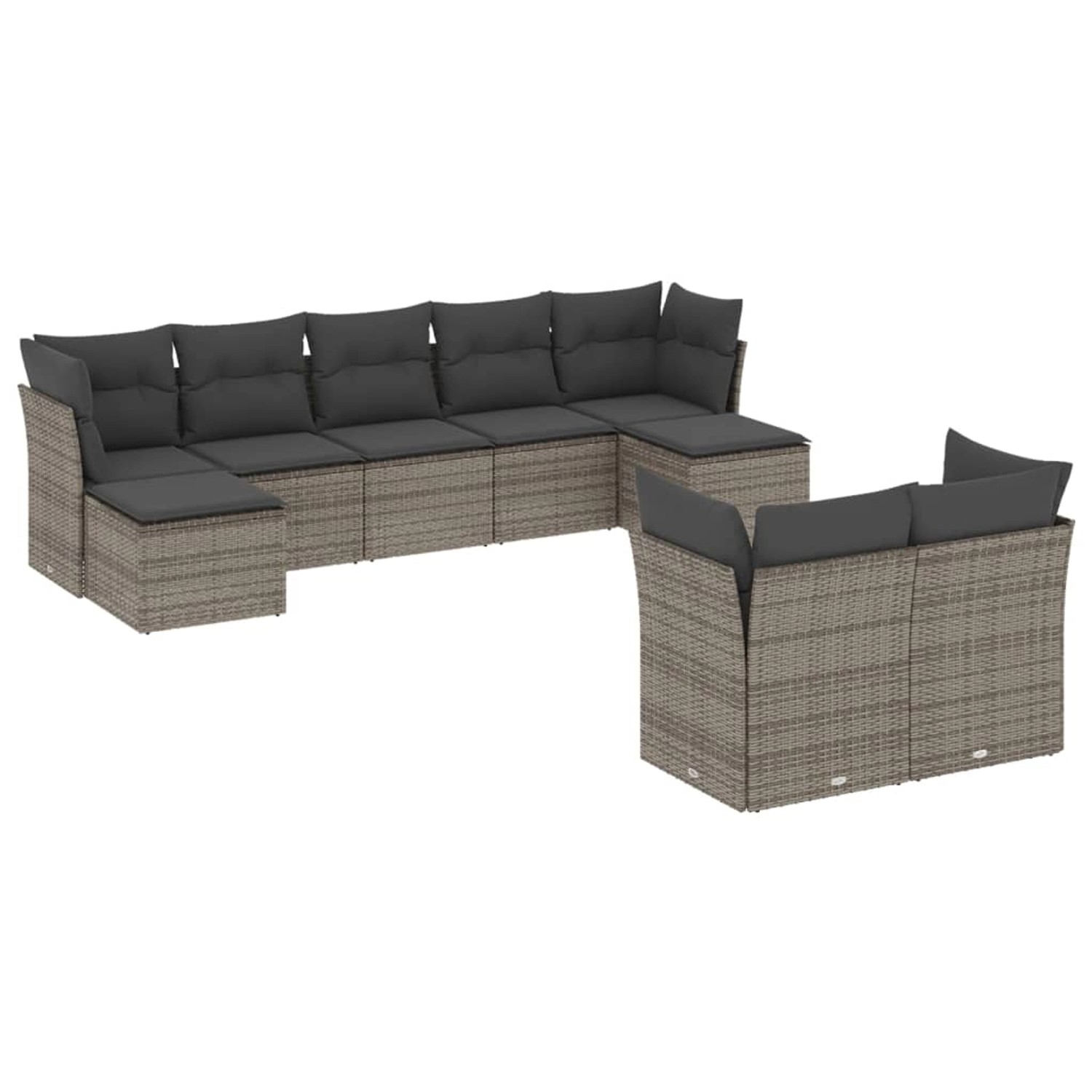 vidaXL 9-tlg Garten-Sofagarnitur mit Kissen Grau Poly Rattan Modell 3 günstig online kaufen