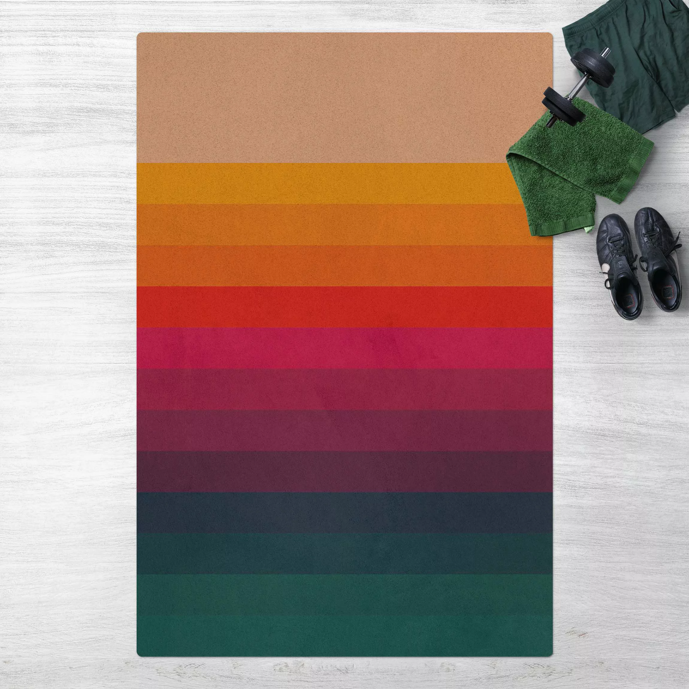 Kork-Teppich Retro Regenbogen Streifen günstig online kaufen