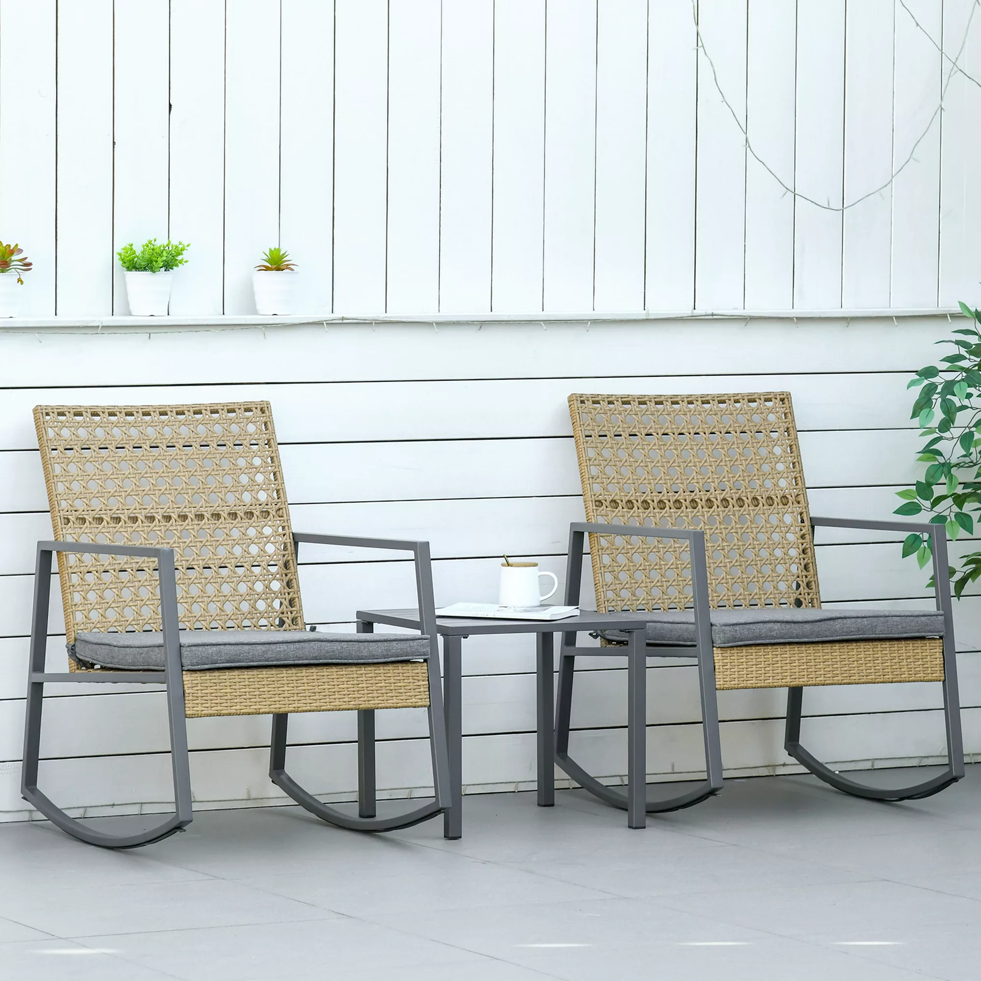 Outsunny Rattan-Schaukelstuhl Bistroset für 2 Personen 2 Stühle 1 Tisch mit günstig online kaufen