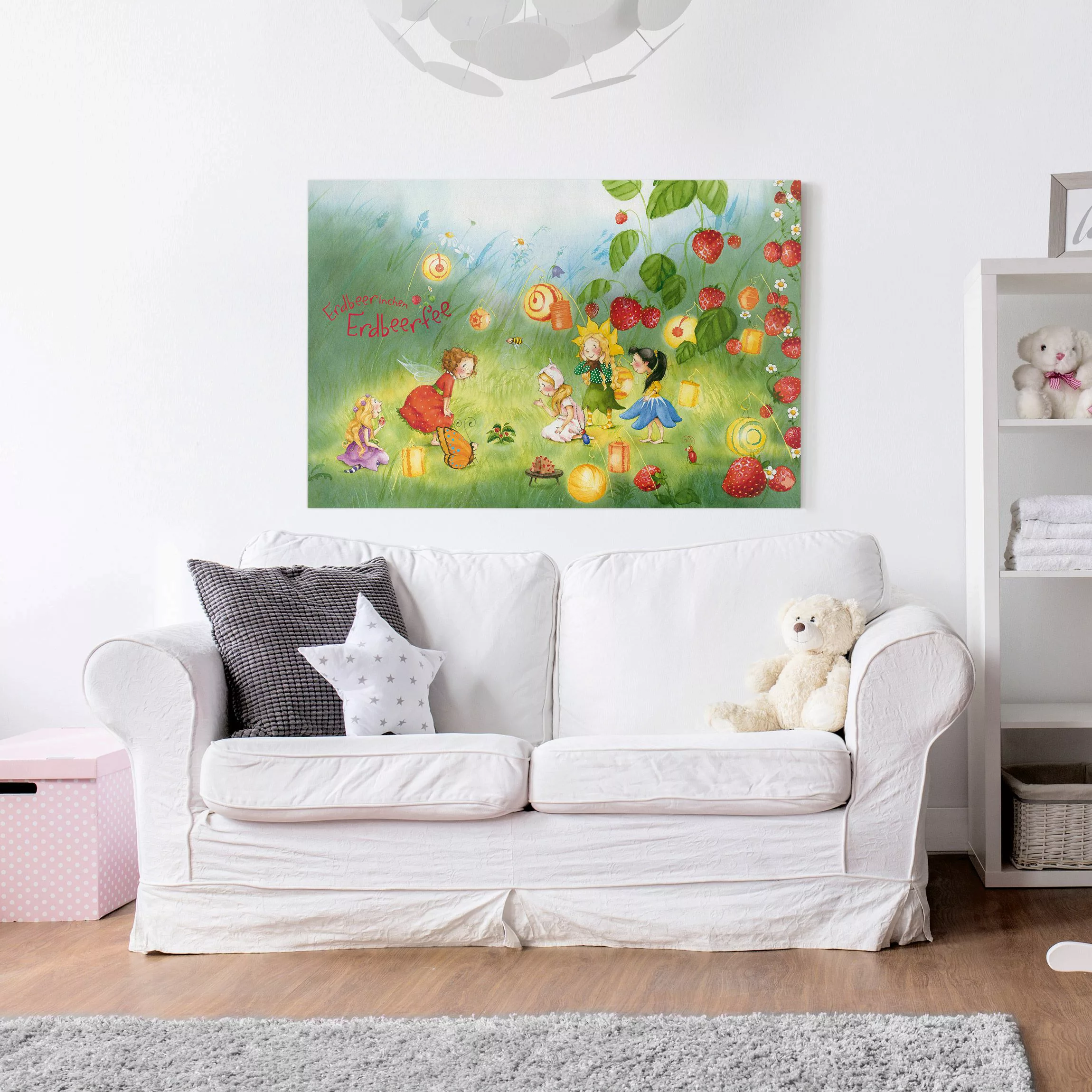 Leinwandbild Kinderzimmer - Querformat Erdbeerinchen Erdbeerfee - Laternen günstig online kaufen