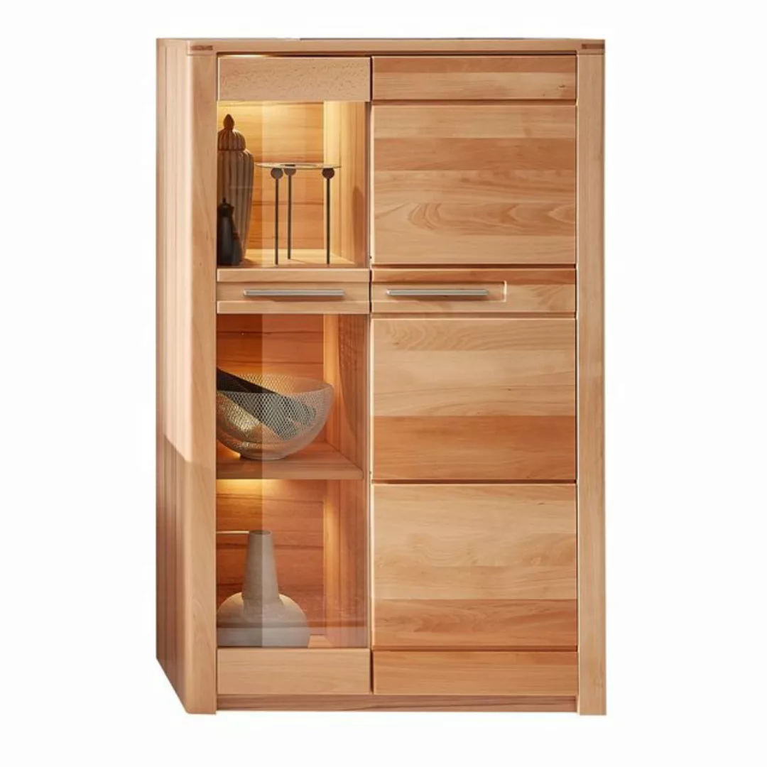 Vitrinenschrank 85cm, inkl. Beleuchtung, Front Kernbuche massiv NEWTON-36 günstig online kaufen