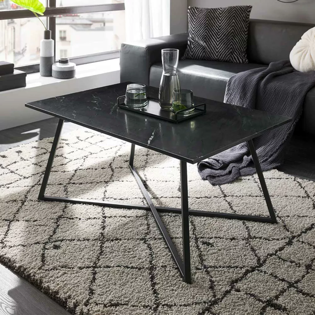 Sofatisch Marmor modern in Schwarz Bügelgestell aus Metall günstig online kaufen