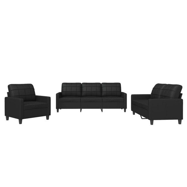 vidaXL Sofa, 3-tlg. Sofagarnitur mit Kissen Schwarz Kunstleder günstig online kaufen