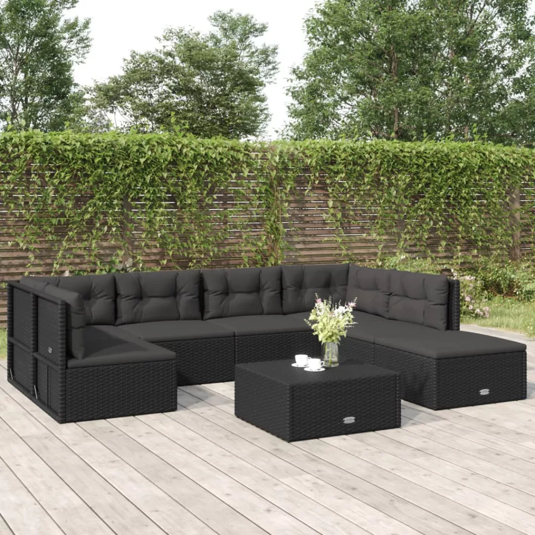 Vidaxl 7-tlg. Garten-lounge-set Mit Kissen Schwarz Poly Rattan günstig online kaufen